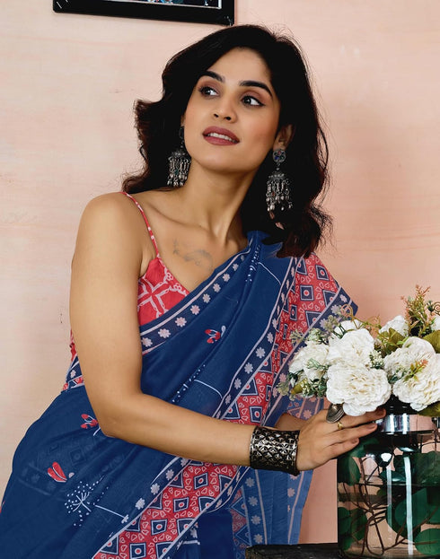 Vasthrlay Chanderi Printed Unstitched Orange Saree
