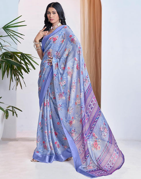 Vasthrlay Georgette Printed Unstitched Multicolor Saree