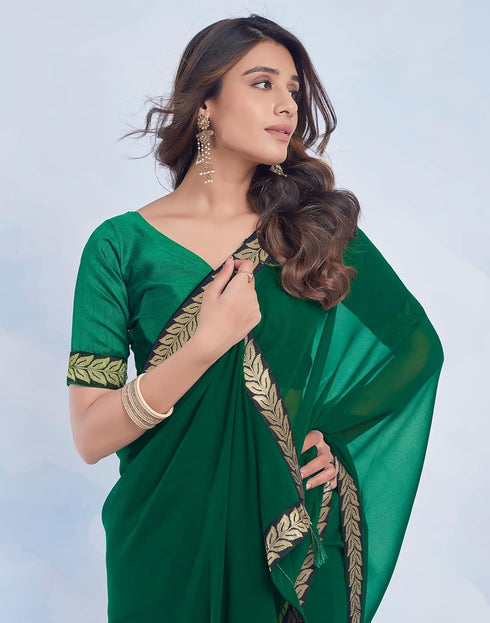Vasthrlay Georgette Boarder Unstitched Red Saree