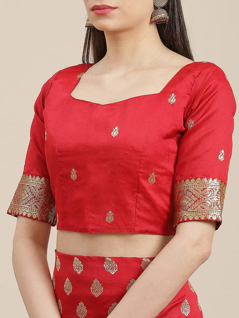 Vasthrlay Kanjivaram Banarasi Unstitched Red Ethnic Wear