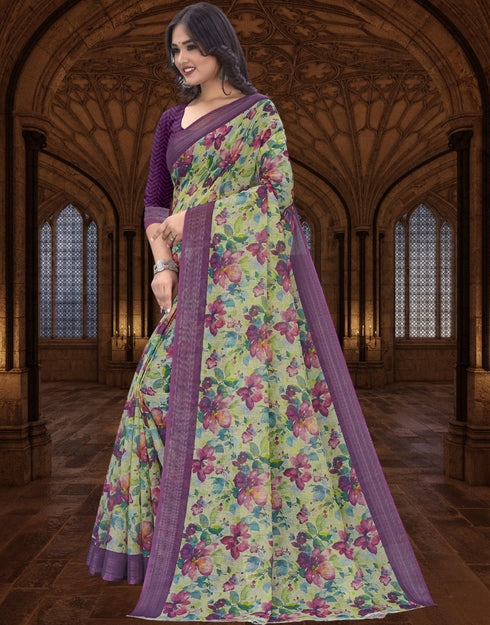 Vasthrlay Women's Cotton Kalamkari Wedding Saree With Blouse Piece