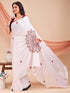 Vasthrlay Printed Kaftan Freehand Maroon-White Bollywood Satin Saree with Unsticted Blouse Piece