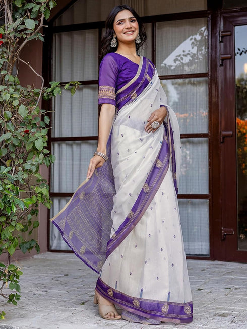 Vasthrlay Womens Printed Unstitched Multicolor Saree