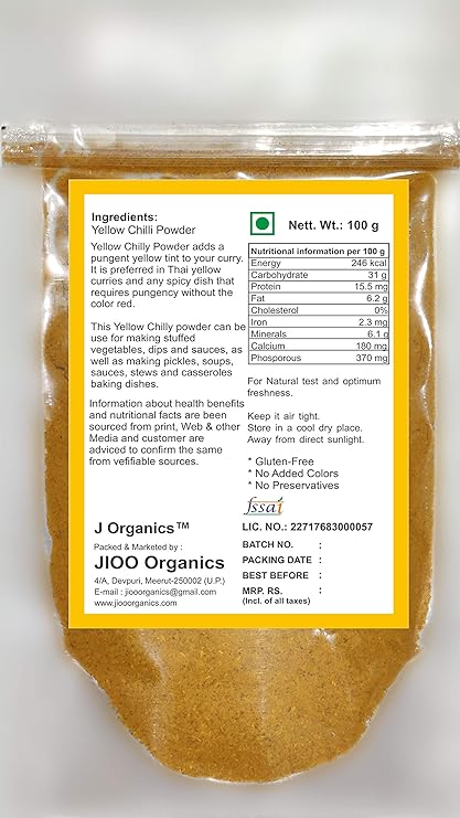 Jioo Organics Yellow Chilly Powder (Peeli Mirch Powder) -100g