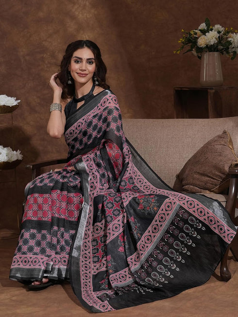 Vasthrlay Weaving Printed Beige Saree