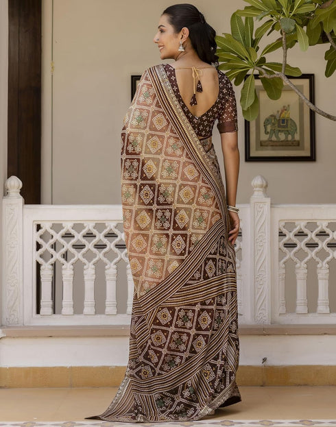 Vasthrlay Georgette Bandhani Unstitched Maroon Saree