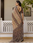 Vasthrlay Georgette Bandhani Brown Saree With Unstitched Blouse Piece