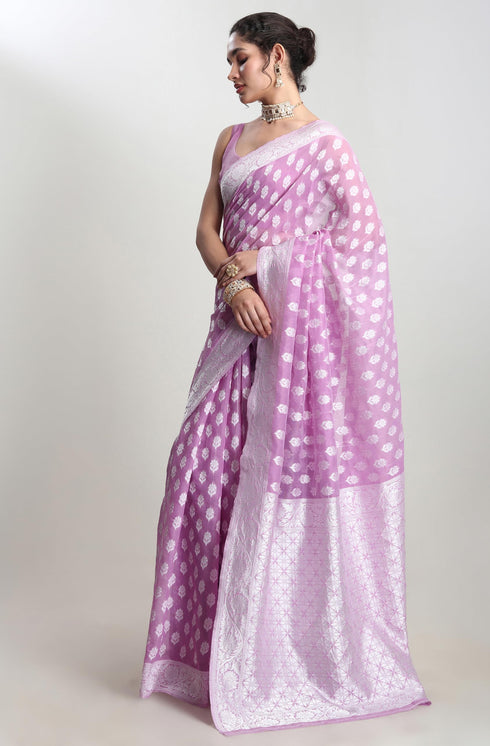 Vasthrlay Lavender Jacquard Floral Saree