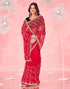 Vasthrlay Embroidery Scalloped Unstitched Red Saree