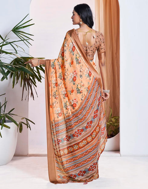 Vasthrlay Georgette Printed Unstitched Multicolor Saree
