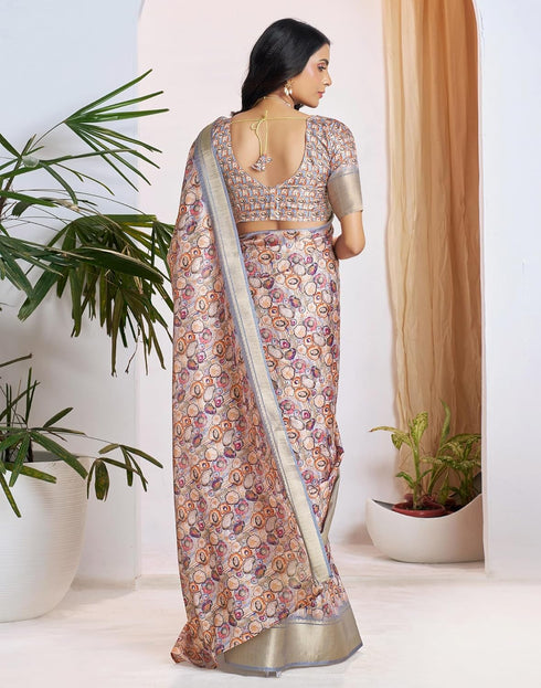 Vasthrlay Womens Printed Unstitched Beige Saree