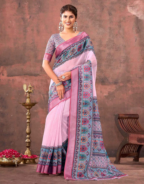 Vasthrlay Special Printed Unstitched Beige Saree