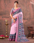 Vasthrlay Special Printed Pink Saree With Unstitched Blouse Piece