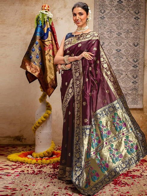 Vasthrlay Weaving Paithani Black Saree