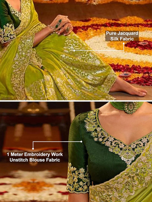 Vasthrlay Jacquard Embroidery Green Ethnic Wear