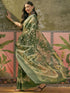 Vasthrlay Shimmer Printed Dark Green Saree With Unstitched Blouse Piece