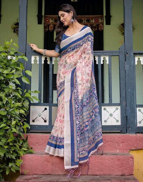 Vasthrlay Womens Printed Unstitched Light Green Saree