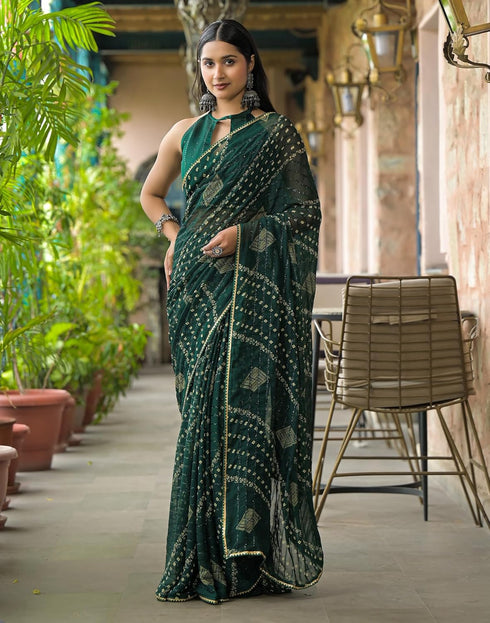 Vasthrlay Georgette Bandhani Unstitched Maroon Saree