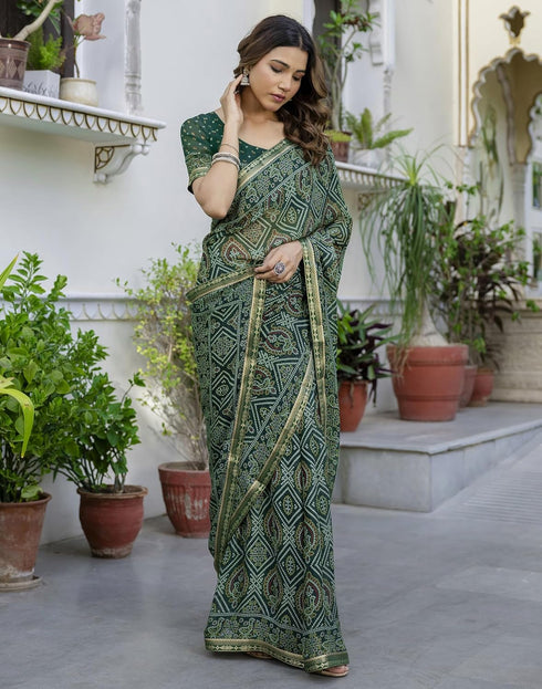 Vasthrlay Georgette Bandhani Unstitched Purple Saree