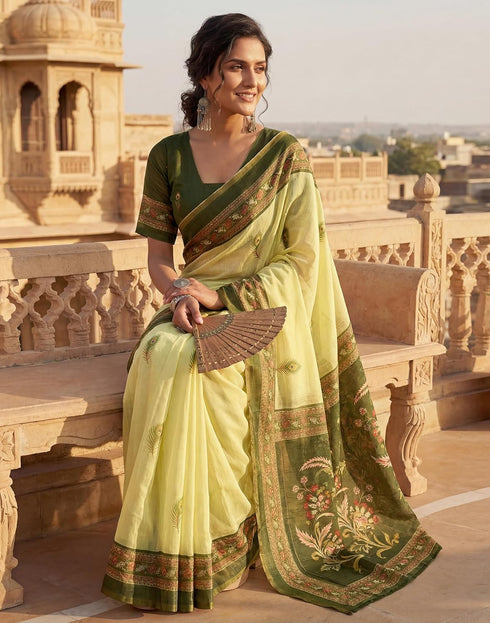 Vasthrlay Chanderi Printed Unstitched Orange Saree