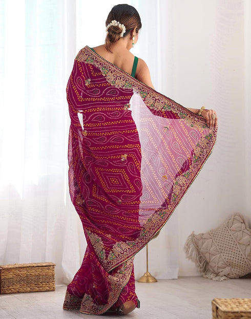 Vasthrlay Georgette Embroidery Green2 Saree With Unstitched Blouse Piece