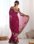 Vasthrlay Georgette Embroidery Pink Saree With Unstitched Blouse Piece