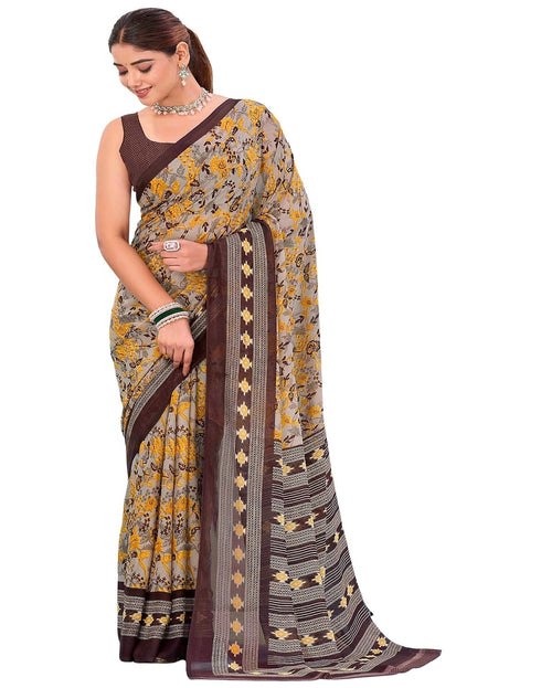 Vasthrlay Georgette Bandhani Grey Saree With Unstitched Blouse Piece
