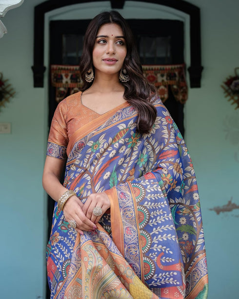 Vasthrlay Handloom Turquoise Paisley Saree