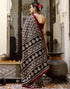 Vasthrlay Womens Printed Black And Maroon And Beige Saree With Unstitched Blouse Piece