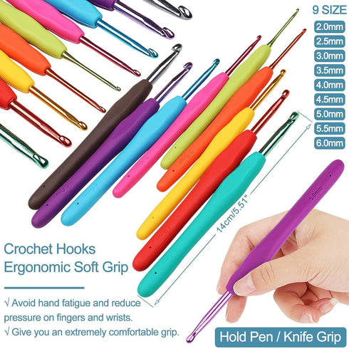 58 Pcs Crochet Kit: Beginner Adults, Kids Ergonomic Crochet Hooks Set with Case, DIY