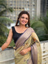 Vasthrlay Kanjivaram Organza Kalamkari Cream Purple Ethnic Wear