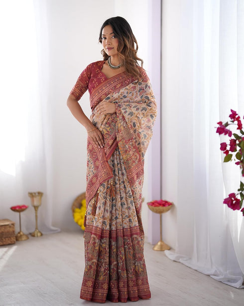 Vasthrlay Handloom Blue Beige Traditional Saree