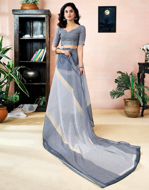 Vasthrlay Womens Printed Unstitched Dark Green Saree