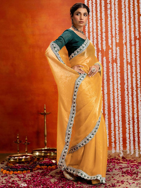 Vasthrlay Georgette Embroidery Olive Saree