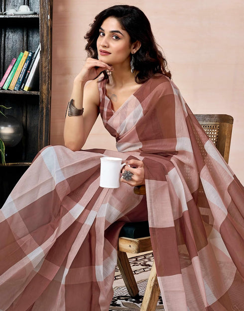Vasthrlay Chanderi Printed Unstitched Off White Saree