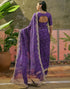 Vasthrlay Scalloped Embroidery Purple Saree With Unstitched Blouse Piece
