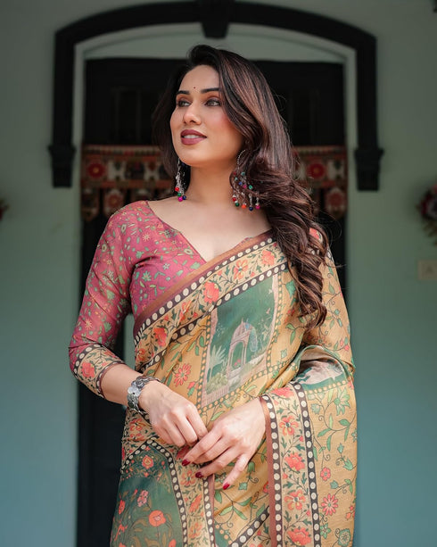 Vasthrlay Handloom Tassels Botanical Saree