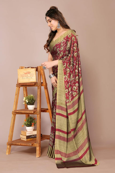 Vasthrlay Fashion Chiffon Printed Navy Ethnic Wear