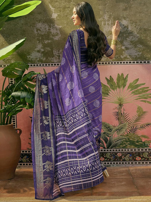 Vasthrlay Georgette Printed Unstitched Rani Pink Saree