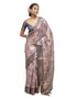 Vasthrlay Mauve Abstract Print Polyester Saree With Antique Zari Border And Unstitched Blouse Piece