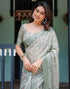 Vasthrlay Womens Printed Unstitched Light Green Saree