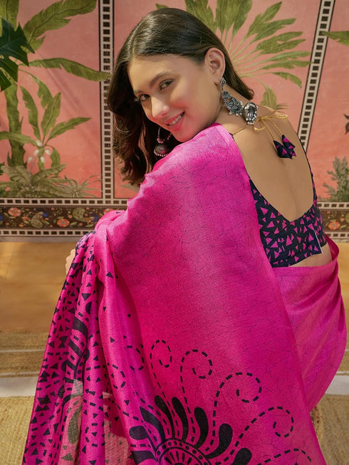 Vasthrlay Womens Printed Unstitched Beige Saree