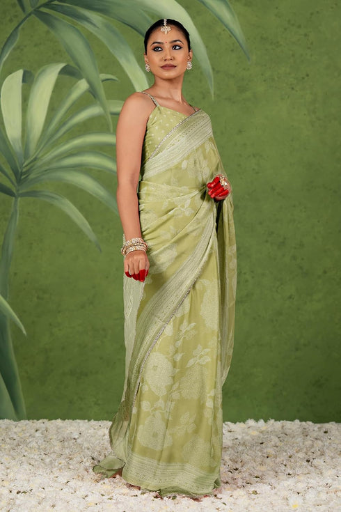 Vasthrlay Fashion Chiffon Georgette Green Ethnic Wear