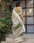 Vasthrlay Womens Printed Unstitched White Saree