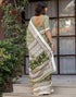 Vasthrlay Womens Printed Olive Green Saree With Unstitched Blouse Piece