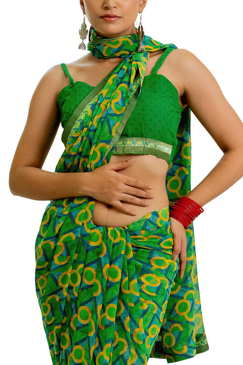 Vasthrlay Fashion Georgette Geometric Green Ethnic Wear