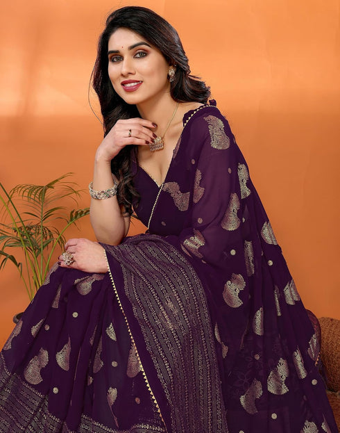 Vasthrlay Georgette Weaving Purple Saree With Unstitched Blouse Piece