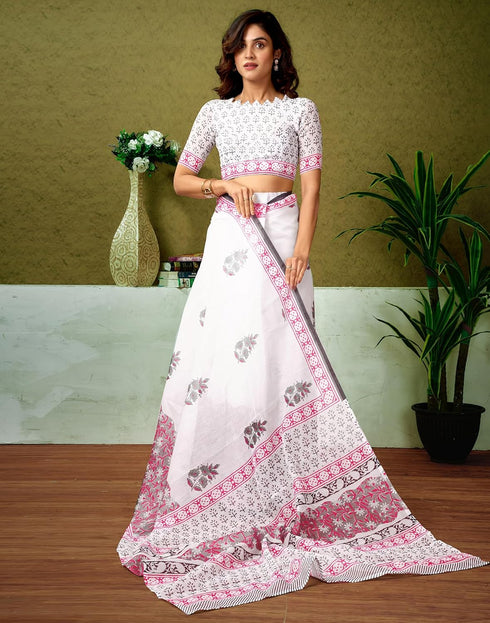 Vasthrlay Chanderi Printed Unstitched Blue Saree