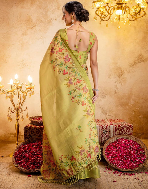 Vasthrlay Shimmer Printed Unstitched Beige Saree
