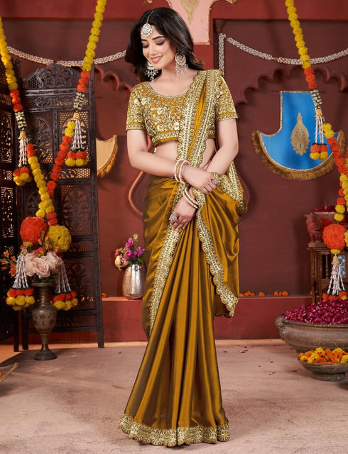Vasthrlay Embroidered Traditional Mustard